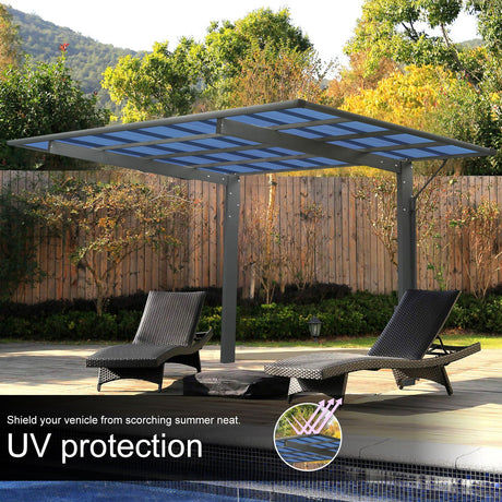 Outdoor Carport, Single Carport Aluminum Metal Frame And Polycarbonate Panels Car Port For Outdoor Driveway Car, Truck - Charcoal HouseOfZazla