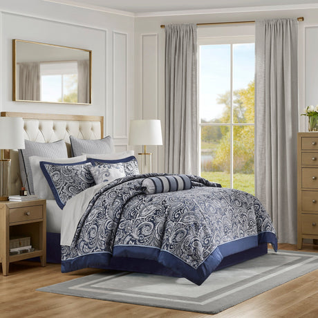 12 Piece Comforter Set with Cotton Bed Sheets Navy Queen HouseOfZazla