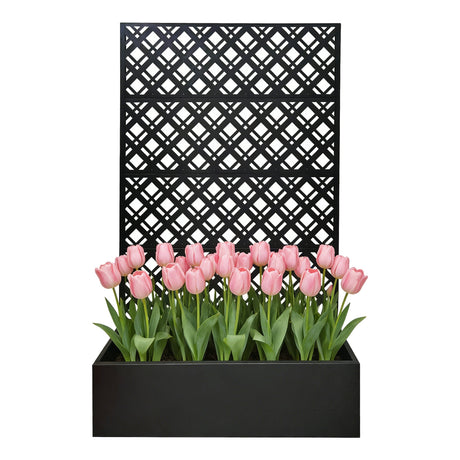 Rhombus Black Metal Planter Raised Garden Bed with Trellis HouseOfZazla