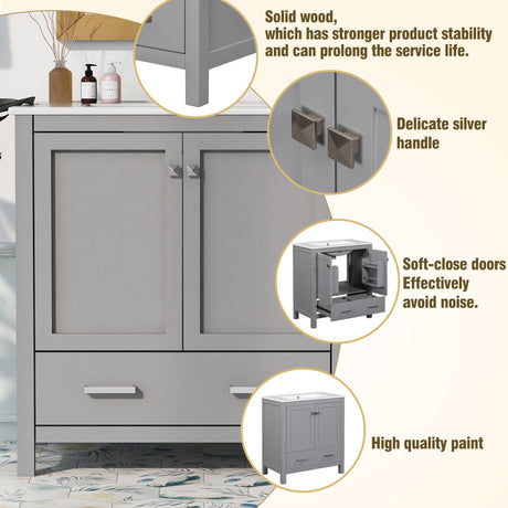 Bathroom Vanity With Single Sink, Combo Cabinet Undermount Sink, Bathroom Storage Cabinet With Two Doors And A Drawer, Soft Closing, Multifunctional Storage, Solid Wood Frame HouseOfZazla
