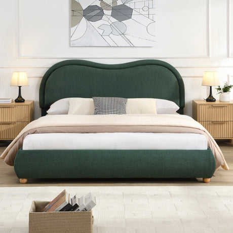 Queen Size Upholstered Platform Bed Frame with Rounded Corners Curved Headboard HouseOfZazla