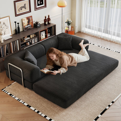78.8' Compression Sofa,Convertible Floor Sofa Bed-with Pillow Back Support Armrest,Comfy Futon Couch Sleeper Bed,Loveseats Boneless Modular Sectional Sofa,Corduroy fabric,for Living Room,Bedroom,Black HouseOfZazla
