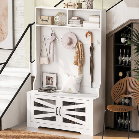 Entryway Bench With Coat Rack, 3 In 1 Design And Adjustable Shelves HouseOfZazla
