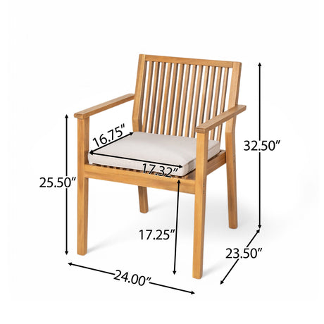 5 Piece Patio Furniture Set Acacia Wood Table And 4 Heavy Duty Cushioned Chairs HouseOfZazla