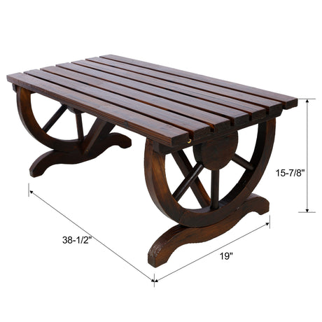 Outdoor Rustic Wooden Bench with Wagon Wheel Legs HouseOfZazla