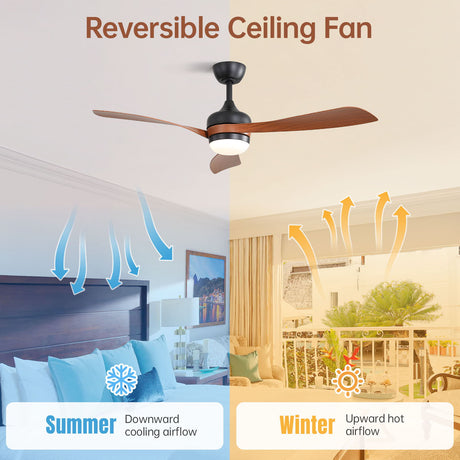 Ceiling Fan With 3 Blades, Remote Control, Reversible DC Motor, Noiseless Operation, 3 Downrods HouseOfZazla