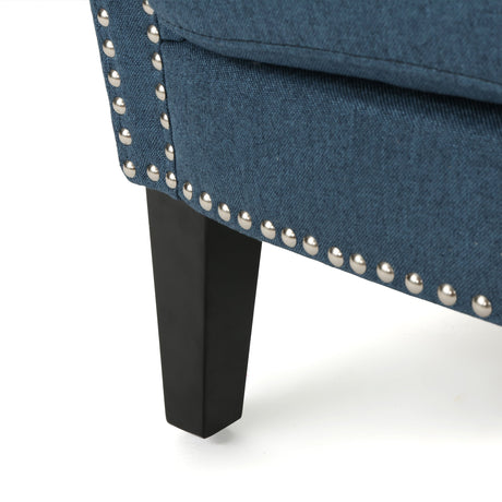 Elegant Navy Blue Fabric Club Chair with Nailhead Trim and Birch Wood Legs HouseOfZazla