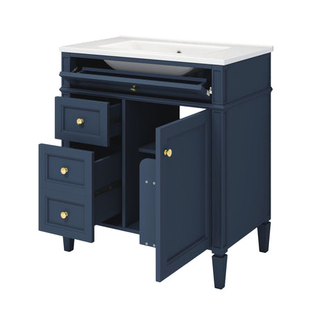 Bathroom Vanity With Medicine Cabinet, Royal Mirror Cabinet, Modern Bathroom Storage Cabinet With 2 Soft Closing Doors And 4 Drawers HouseOfZazla