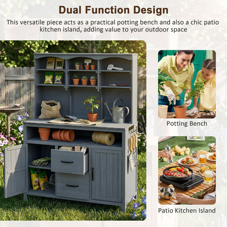 TOPMAX Large Fir Wood Potting Bench with Hutch and Storage HouseOfZazla