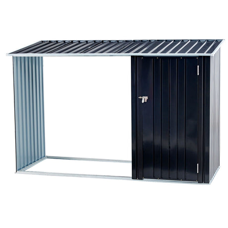 Firewood Storage Shed, Outdoor Firewood Rack, Outdoor Storage Shed With Log Holder, Firewood Shelter For Patio, Anthracite Galvanized Steel - Black HouseOfZazla