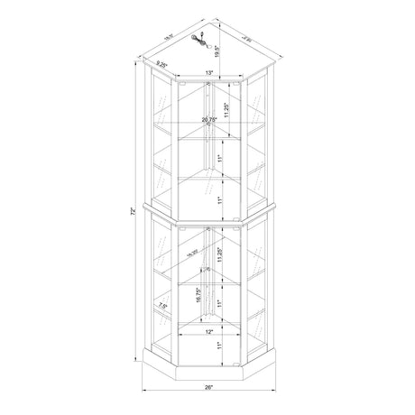 6 Shelf Corner Curio Display Cabinet With Lights, Mirrors And Adjustable Shelves HouseOfZazla
