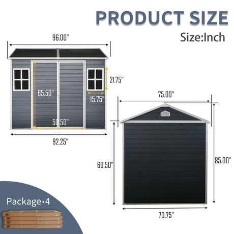 Resin Outdoor Storage Shed Waterproof Shed With Floor & Two Windows & Lockable Door, Tool Shed For Garden, Patio, Backyard HouseOfZazla