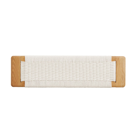 Design Natural Oak Wood Dining Bench with Handwoven Cane Seat in White HouseOfZazla