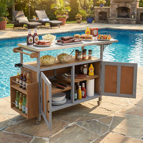 Foldable Outdoor Kitchen Island Patio Mobile Kitchen Cart HouseOfZazla