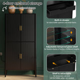 U_STYLE Modern Fluted Wine Cabinet with Glass Display & Stemware Rack