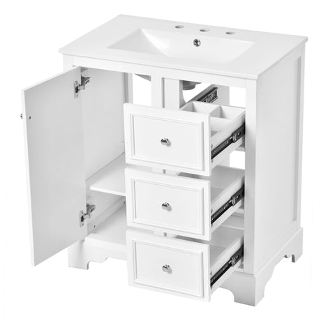 Bathroom Vanity With Sink, Modern Elegant Bathroom Storage Cabinet With 3 Drawers And Adjustable Shelves, Freestanding Vanity Set With Mirror Cabinet, Single Sink Bathroom Vanity HouseOfZazla