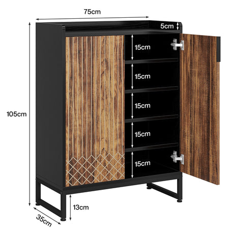 5 Tier Shoe Cabinet With Doors, Compact Entryway Storage Organizer HouseOfZazla