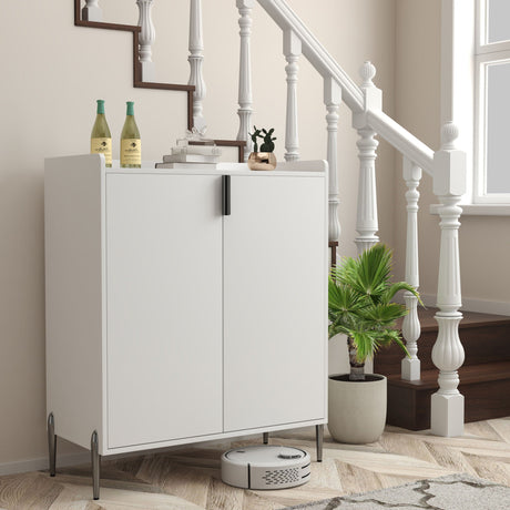 2 Door Wine Bar Cabinet With Adjustable Shelf, Soft-Closing Hinges, And High Feet - White HouseOfZazla