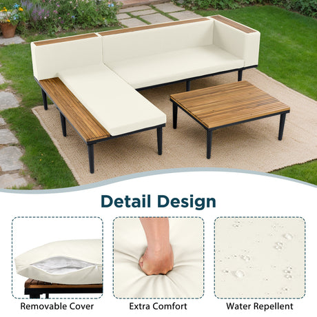 Luxury L-Shaped Acacia Wood Patio Furniture Set with Cushions HouseOfZazla