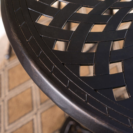 Elegant Cast Aluminum Round Bar Table With Romantic Filigree Design - Copper HouseOfZazla