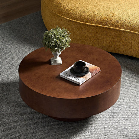31.49'' Faux Burl Wood Pattern Round Coffee Table with Sturdy Pedestal HouseOfZazla