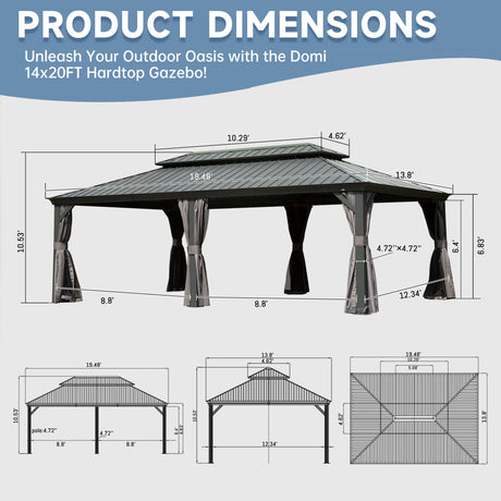 14' x 20' Hardtop Gazebo Outdoor Metal Gazebo Canopy HouseOfZazla