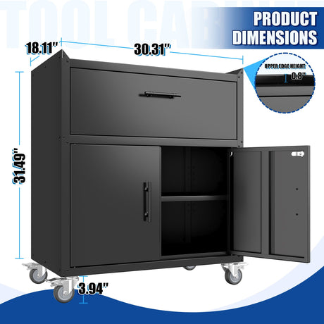Rolling Metal Tool Storage Cabinet, Lockable Garage Storage Cabinet, Locking Metal Storage Cabinet With Wheels, Rolling Tool Chest, Assembly Required - Black HouseOfZazla