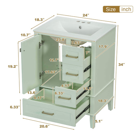 Bathroom Vanity, Modern Bathroom Cabinet With Sink Combo Set, Bathroom Storage Cabinet With A Soft Closing Door And 3 Drawers, Solid Wood Frame HouseOfZazla