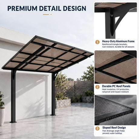 8x8FT Outdoor Carport with Galvanized Steel Frame and Sloped PC Roof HouseOfZazla