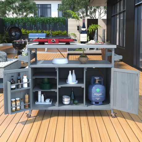 K&K Outdoor Kitchen Island, Rolling Bar Cart & Storage Cabinet HouseOfZazla