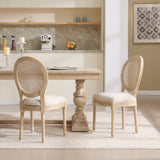 French Country Dining Chairs Set of 2 Upholstered with Rattan Back