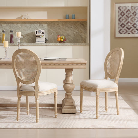 French Country Dining Chairs Set of 2 Upholstered with Rattan Back HouseOfZazla