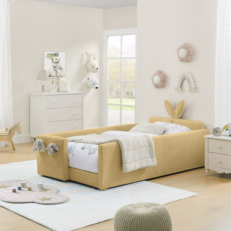 Cute Rabbit Ear Upholstered Platform Bed Frame With Safety Rail HouseOfZazla