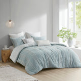 3 Piece Cotton Jacquard Comforter Set Aqua Full/Queen
