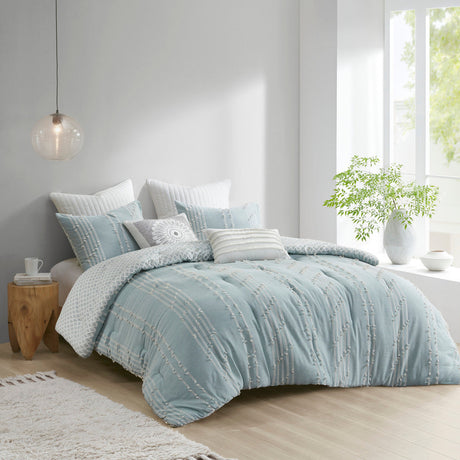 3 Piece Cotton Jacquard Comforter Set Aqua Full/Queen HouseOfZazla