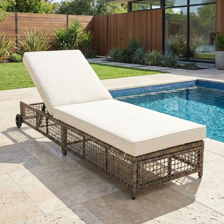 Outdoor Lounge Chair With 5 Position Backrest With Cushion And Wheels HouseOfZazla