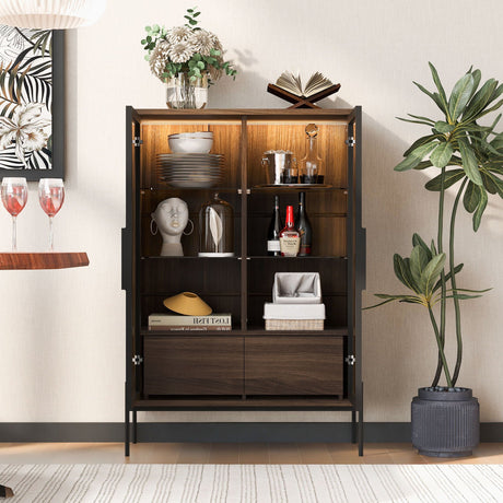 Modern Minimalist Style LED Curio Cabinet With Tempered Glass Door, Metal Legs HouseOfZazla