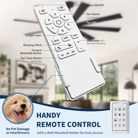 Large Ceiling Fan With Dimmable LED Light 8 Blades Remote Control, Reversible DC Motor HouseOfZazla