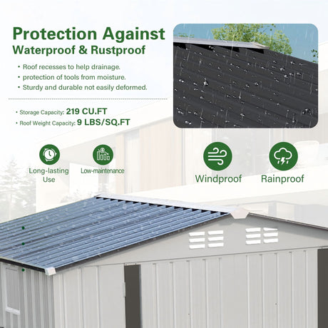 Outdoor Garden Storage Shed, Tool Shed With Pitched Roof Waterproof With 1 Window And 2 Lockable Door - White / Gray HouseOfZazla