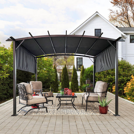 Outdoor Patio Pergola Gazebo - Steel Frame Sun Shelter With Retractable Canopy HouseOfZazla