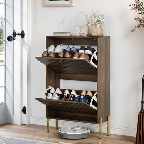 Shoe Cabinet, Freestanding Organizer For Entryway - Walnut HouseOfZazla