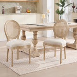 French Country Dining Chairs Set of 2 Upholstered with Rattan Back