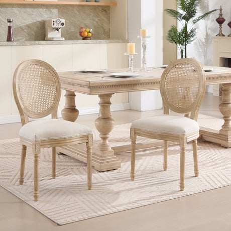 French Country Dining Chairs Set of 2 Upholstered with Rattan Back HouseOfZazla
