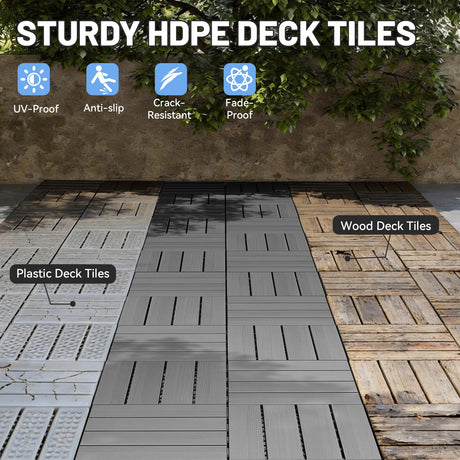 44 Pcs Interlocking Deck Tiles, 12" x 12" HDPE Outdoor Flooring HouseOfZazla