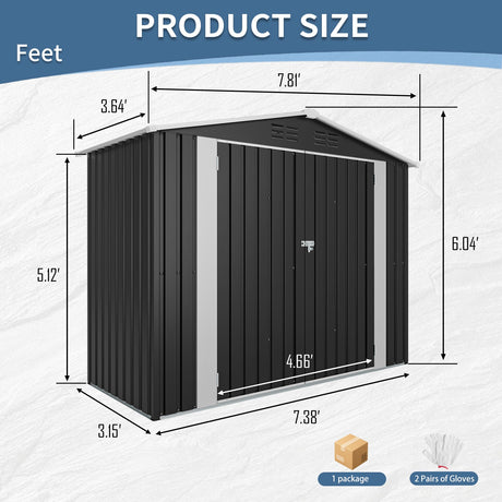 8ft x 4ft Outdoor Metal Storage Shed with Lockable Latch HouseOfZazla