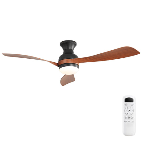 Ceiling Fan With Remote Controlled LED Light, 3 Blades, Reversible DC Motor, 6 Speeds, Dimmable, Flush Mount - Black HouseOfZazla
