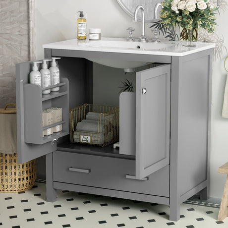 Bathroom Vanity With Single Sink, Combo Cabinet Undermount Sink, Bathroom Storage Cabinet With Two Doors And A Drawer, Soft Closing, Multifunctional Storage, Solid Wood Frame HouseOfZazla