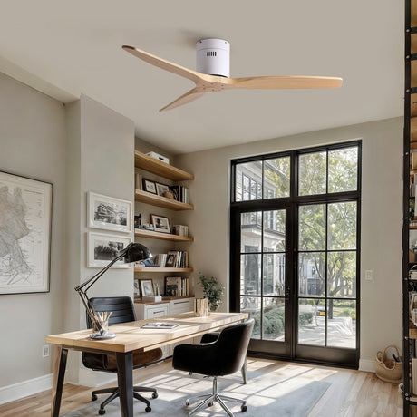 Low Profile Flush Ceiling Fan Without Light - Matte White / White HouseOfZazla