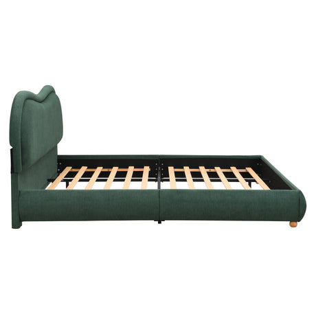 King Size Upholstered Platform Bed Frame with Rounded Corners HouseOfZazla