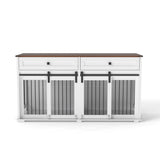 Large Dog Crate, Water Resistant Indoor Pets Furniture Double Dog Crates - Brown White